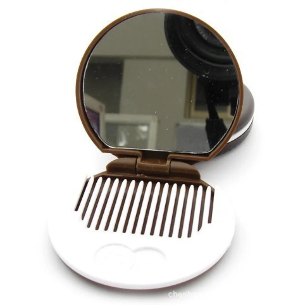 Mini 2 in 1 Comb Mirror Set Folding Comb Pocket Mirror Makeup Mirror with Comb Set Cute Portable Chocolate Cookie Shaped