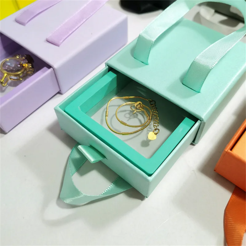Beautiful Paper Box Portable Drawer Jewelry Box with PE Film Jewelry goft packaging supplies Ring Earring cufflinks Storage Box