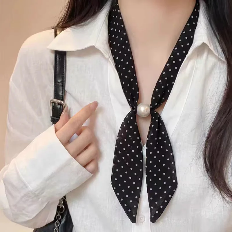 

Women's Retro Beaded Polka Dot Scarf Spring Summer High-End Versatile Neck Accessory
