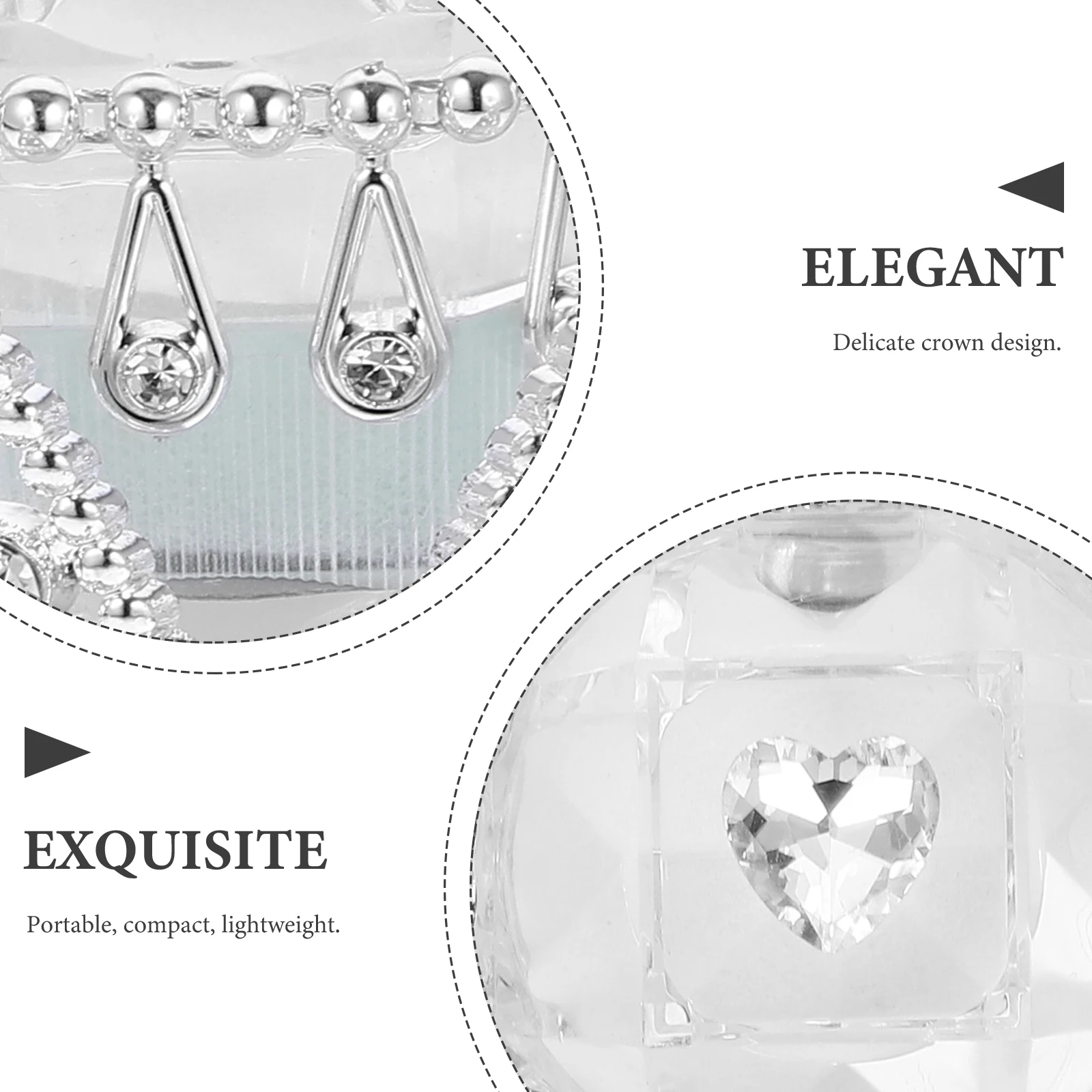 

1pc Delicate Crown Design Shiny Rhinestone Ring Storage Box Wedding Ceremony Portable Jewelry Display Holder Organizer Case For