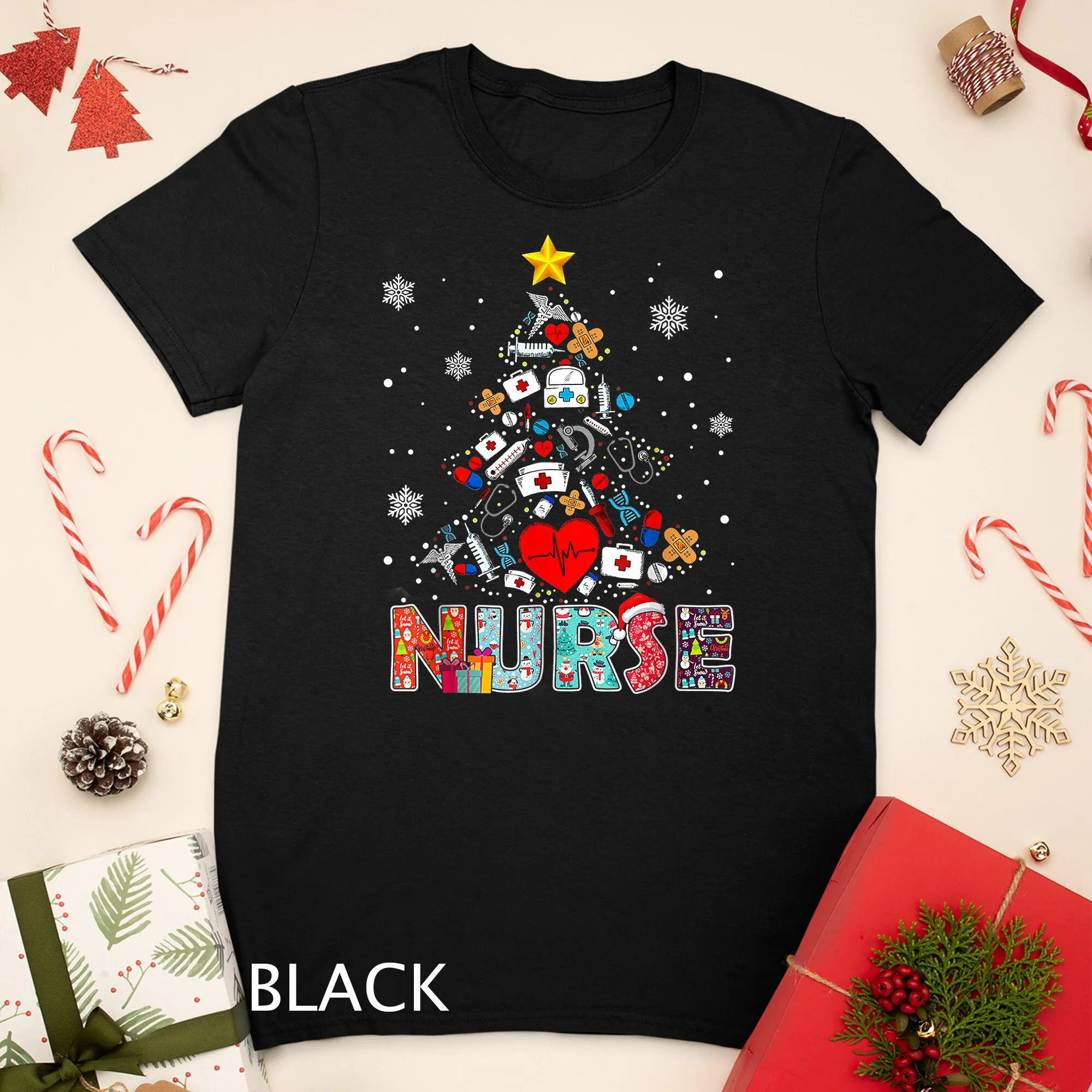 Nurse Christmas Tree Stethoscope Rn Lpn Scrub Nursing Xmas T Shirt Sweat