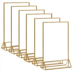 Acrylic Gold Triangle Table Double-Sided Photo Frame Horizontal & Vertical Display Rack Transparent Card Holder Stand