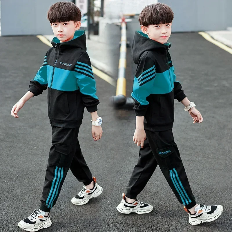 Children Sports Clothing Jacket Fashion Boys Clothing Spring Autumn Kids Clothing Patchwork Long Sleeve Sets Teenagers Jacket