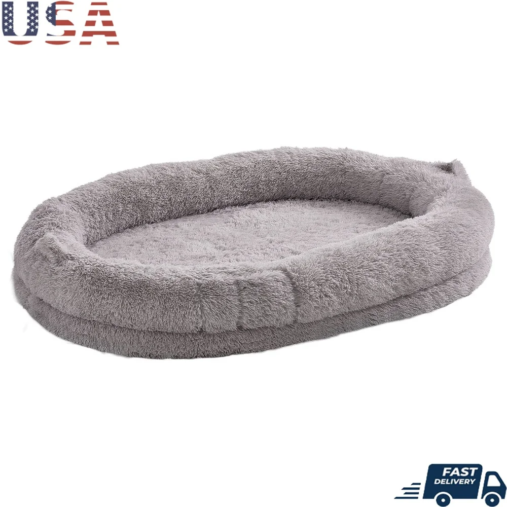 

Adult Pet Lounger Bed with Removable Soft Velvet Cover Egg-Crate Foam Support Side Pocket Storage Ideal Relaxing and Napping