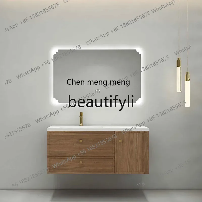 bathroom cabinet rock slab countertop washbasin integrated wash basin log wind solid wood multi-layer storage cabinet