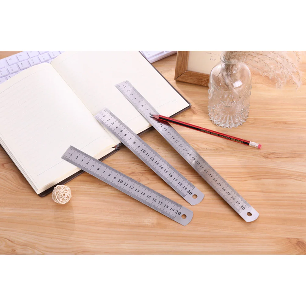8pcs Stainless Steel Ruler 30Cm Double Sided Straight Measuring Tool For Drawing Carpentry Engineering Metal Working School