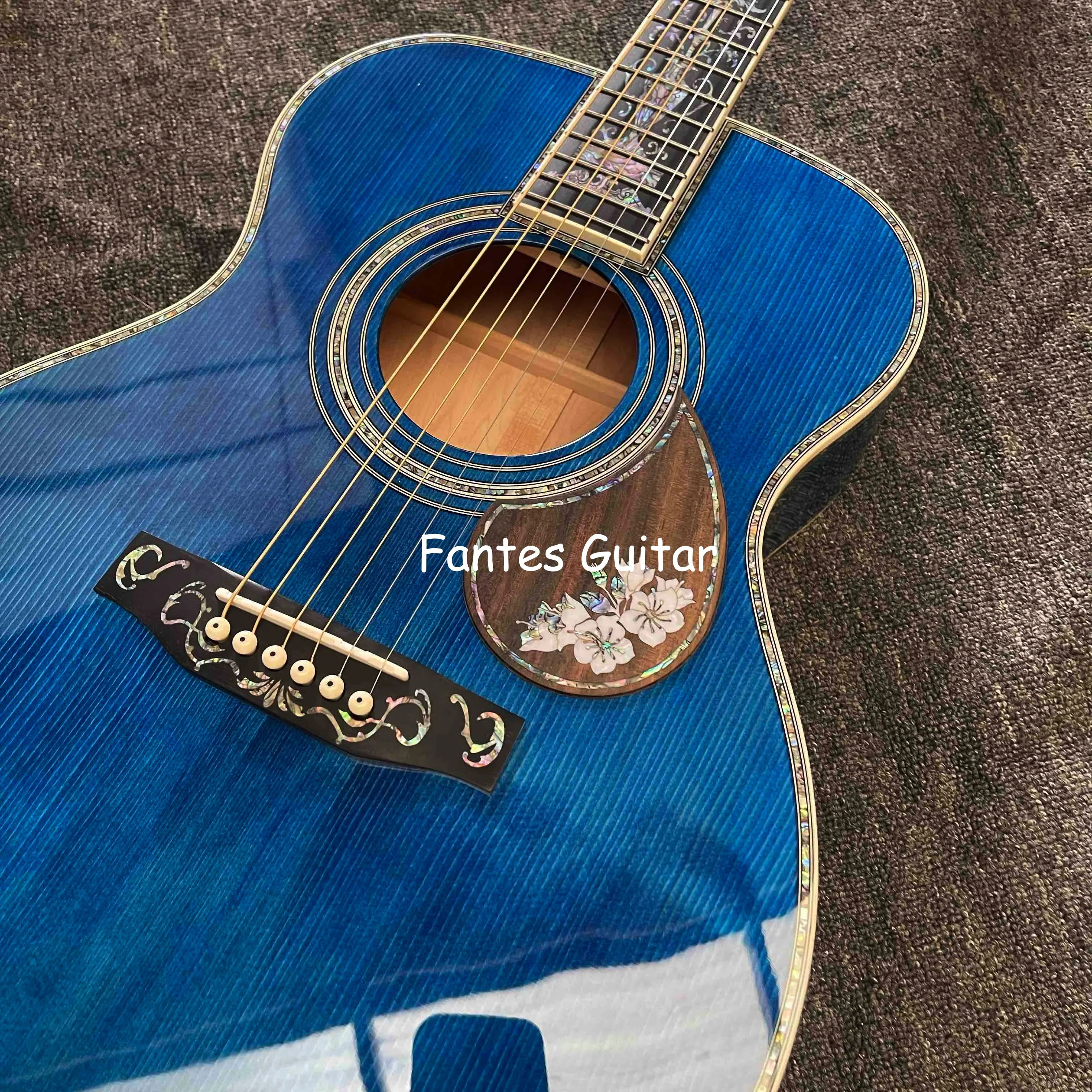 Custom M Style OM Body Wood Pickguard Water Ripple SOLID Flamed Maple Back Side Acoustic Guitar, Accept Guitar OEM