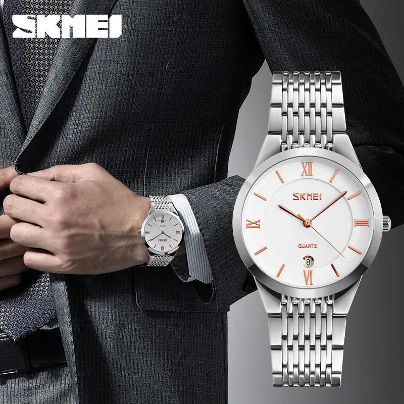 Часы наручные Skmei женские кварцевые, модные водонепроницаемые простые, с браслетом из стали, с календарем
