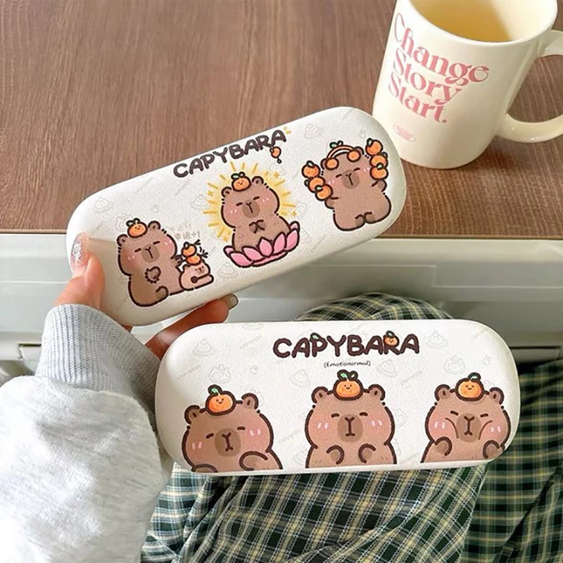 กล่องใส่แว่นตา capybara น่ารัก, กล่องใส่แว่นตากันแรงกดการ์ตูนของผู้หญิง kacamata miopia แว่นกันแดดกล่องเก็บของ