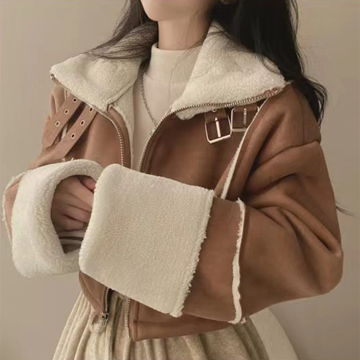 

Женская модная замшевая шуба в стиле ретро с воротником-стойкой Jaet, новинка зимы 202, новое пальто с внутренним мехом