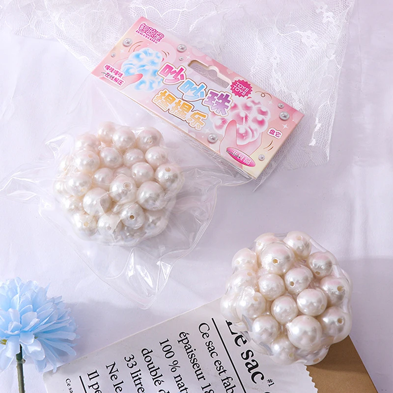 Stress Relief Squeeze Pearl Balls Stress Ball Fidget Toy Glazed Beads Vent Ball Pearl Balls Party Kids Fidgeting Girl Baby Toy