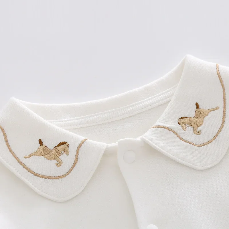 100% Cotton Embroidered Children\'s Clothing Baby T-Shirt Turn Down Collar T-shirt Long Sleeved Single Breasted Tops