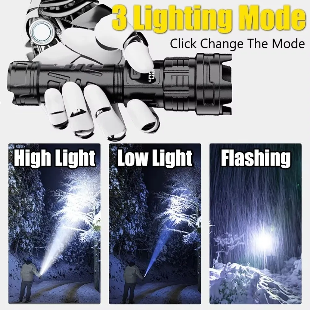 Rechargeable Super Bright LED Flashlight Portable Telescopic Sliding Zoom Outdoor Strong Light Flashlight Digital Display
