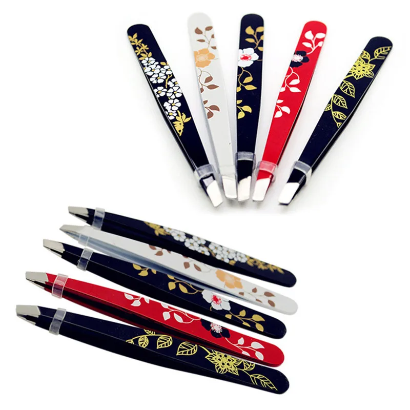 1pc Random Color Professional Eyebrow tweezers Hair Beauty Slanted Stainless Steel Tweezer Tool