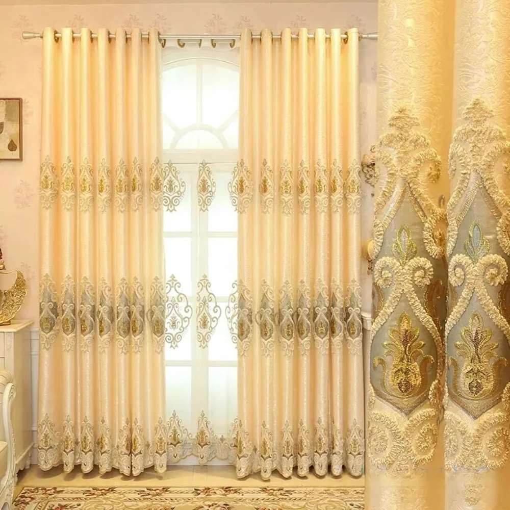 Ready Made Window Curtains for Living Room Luxury Embroidery Blinds Blackout Curtain Fabric and Tulle for Villa Bedroom