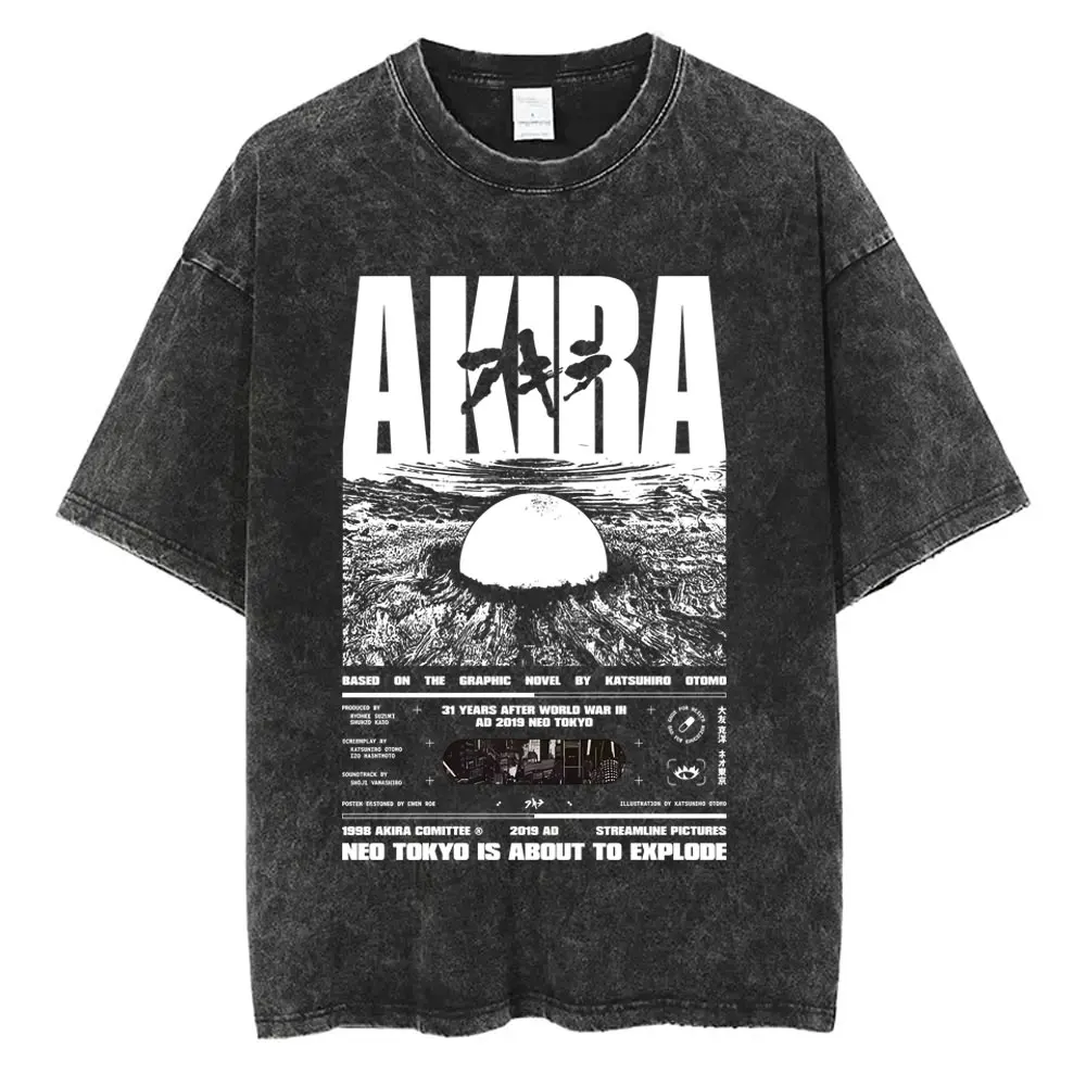 Washed Vintage Anime Akira Graphic T Shirt Shima Tetsuo Shotaro Kaneda Manga T-shirt Men Women Casual Retro Oversized T-shirts