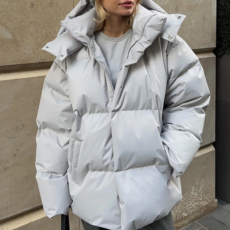 FADDISH High Quality 2024 Winter Women Fashion Loose Thick Hooded Zipper Parkas Coat Female Solid Casual Warm Pockets Outwear