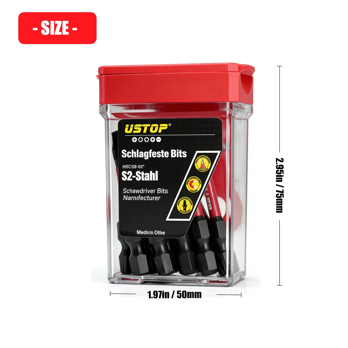 15-Piece Set Sq2 Impact Screwdriver Bits 50mm S2 Alloy Steel Non-Slip Durable Magnetic Electric Screwdriver Bit Set Suitable for Impact Drills, Electric Drills, DIY Repairs, Furniture Assembly