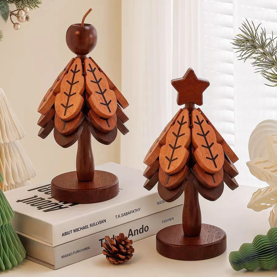 

Creative Christmas Tree Wooden Coaster Set Heat Resistant Trivet for Drinks & Pots Table Protection Holiday Gift