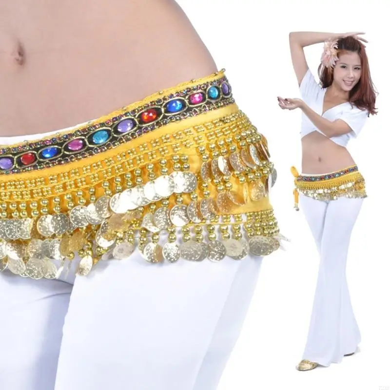 72XE – chaîne taille scintillante pour danse du ventre, ceinture élastique en Polyester pour les spectacles sur scène