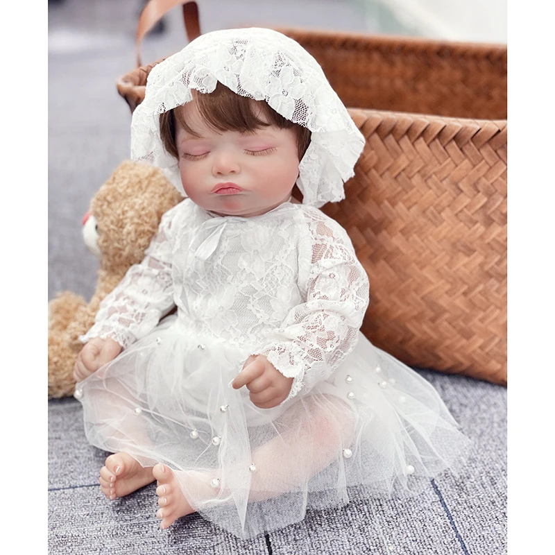 18inch Rosalie Newborn Reborn Doll Full vinyl Girl Body & Cloth Body Lifelike Sleeping Baby Hand-rooted Hair with Visible Veins