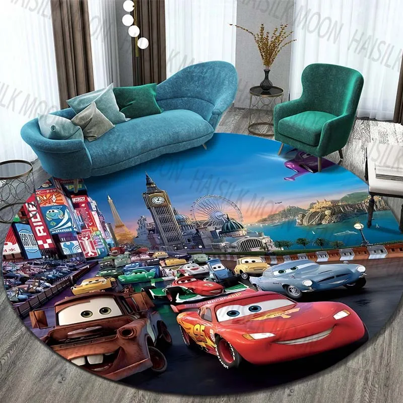 Disney Cartoon Cars HD Printed  Round Carpet for Kids Living Room Rugs Camping Picnic Mats Flannel Anti-Slip Rug Yoga Mat Gifts