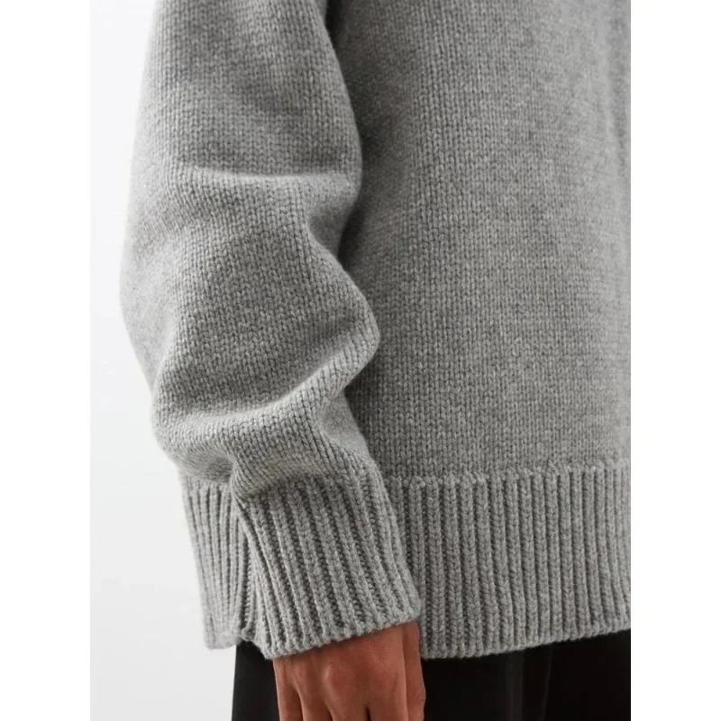 LUXURY-Women\'s Half Turtleneck Jumper, Knit Wool, O-neck, Long Sleeve, Casual Loose Sweater, Classic Style, Autumn, Winter