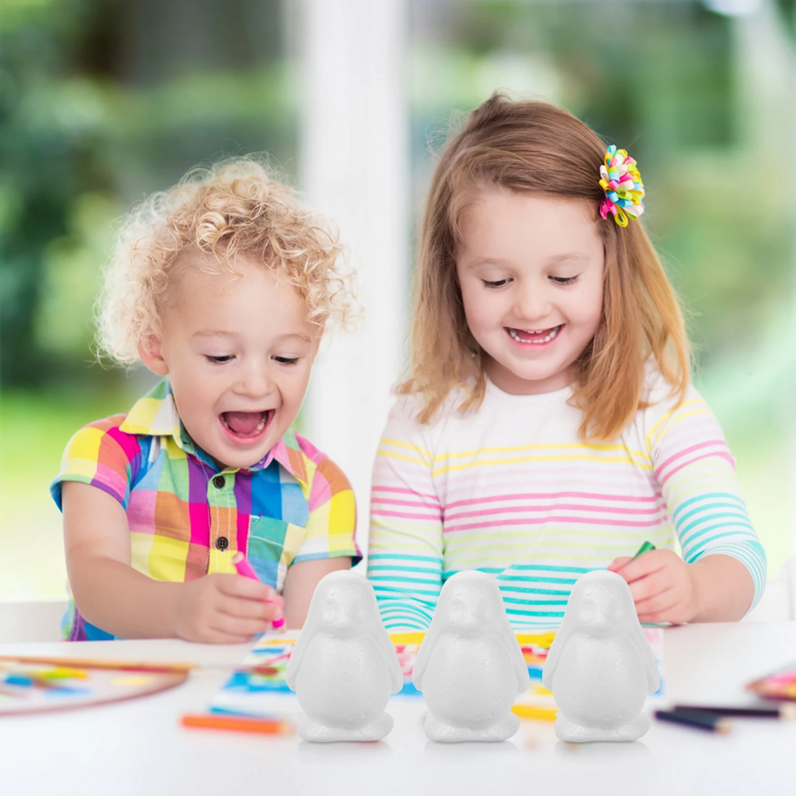 Kit de Artesanato com 10 Peças de Embriões de Animais de Espuma em Branco, Formato de Pinguim, para Pintura, Decoração, Desenvolvimento da Criatividade Infantil e Atividades em Sala de Aula