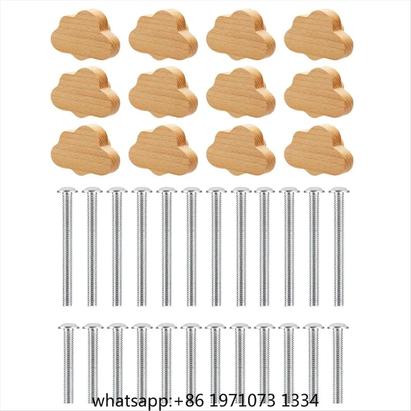 Boho Dresser Knobs- 12 Pack Beech Wood Drawer Knobs Cloud-Shaped Wooden Dresser Pulls for Cabinets, Furniture