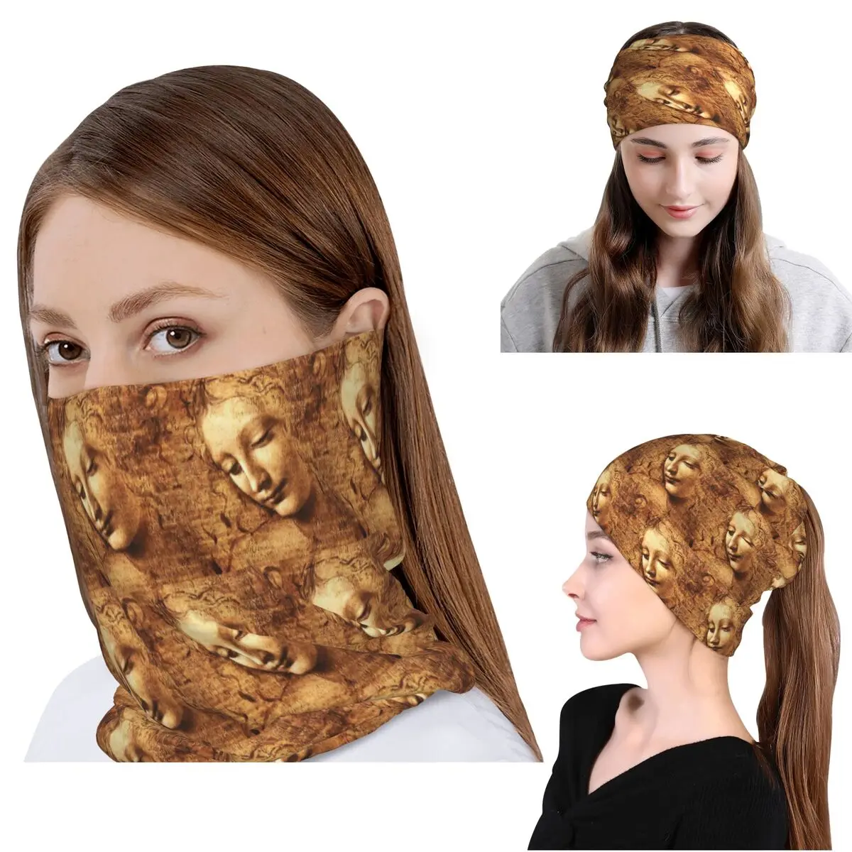 

Leonardo Da Vinci La Scapigliata Bandana Neck Gaiter Wrap Mask Scarf Warm Balaclava Beanies Hat Unisex Adult Washable