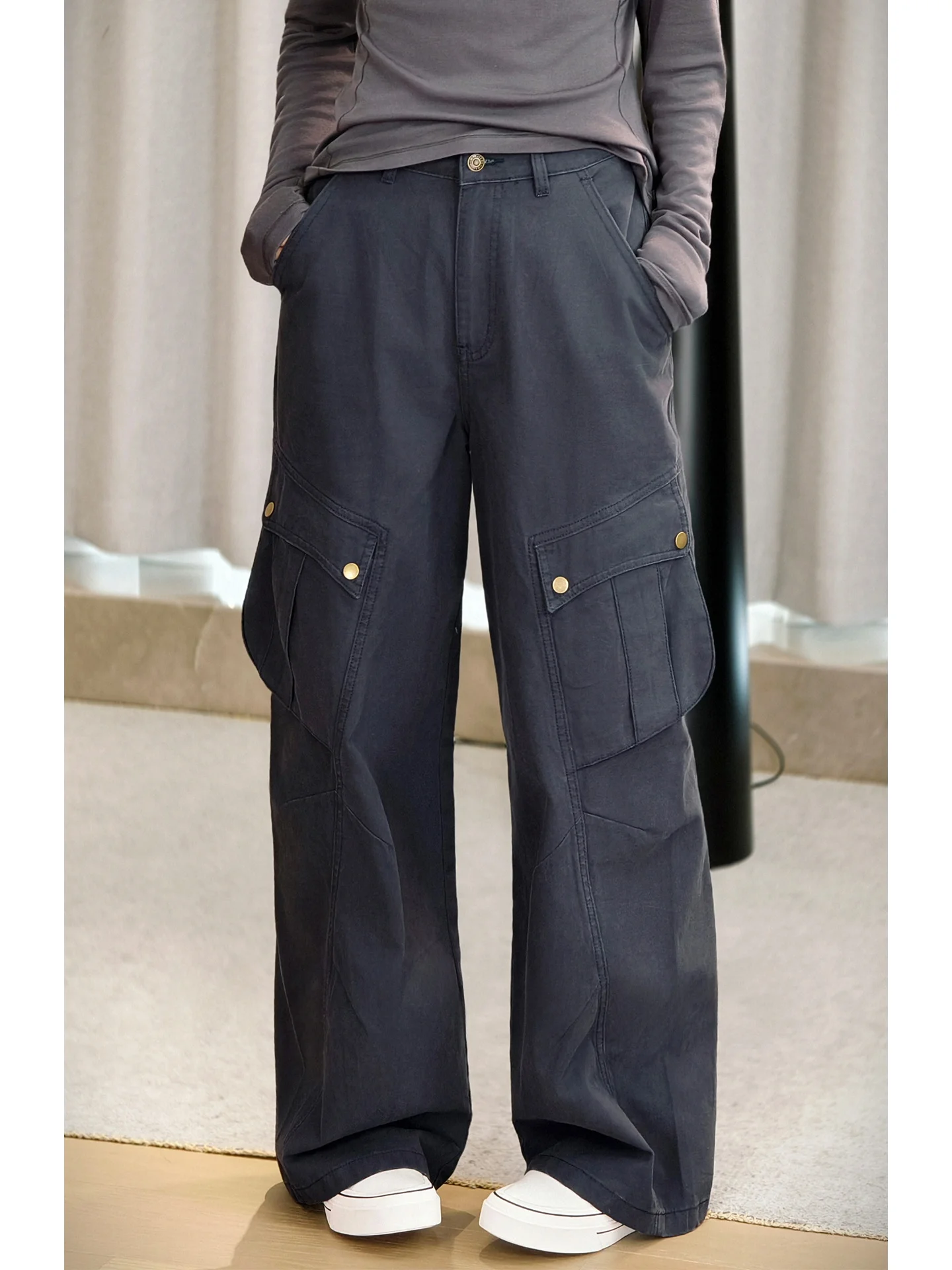 

High Waist Cotton Denim Jeans Pearl Sails Workwear Pants Casual Sle Zipper Fly Color All Season Ladies Loose Fit