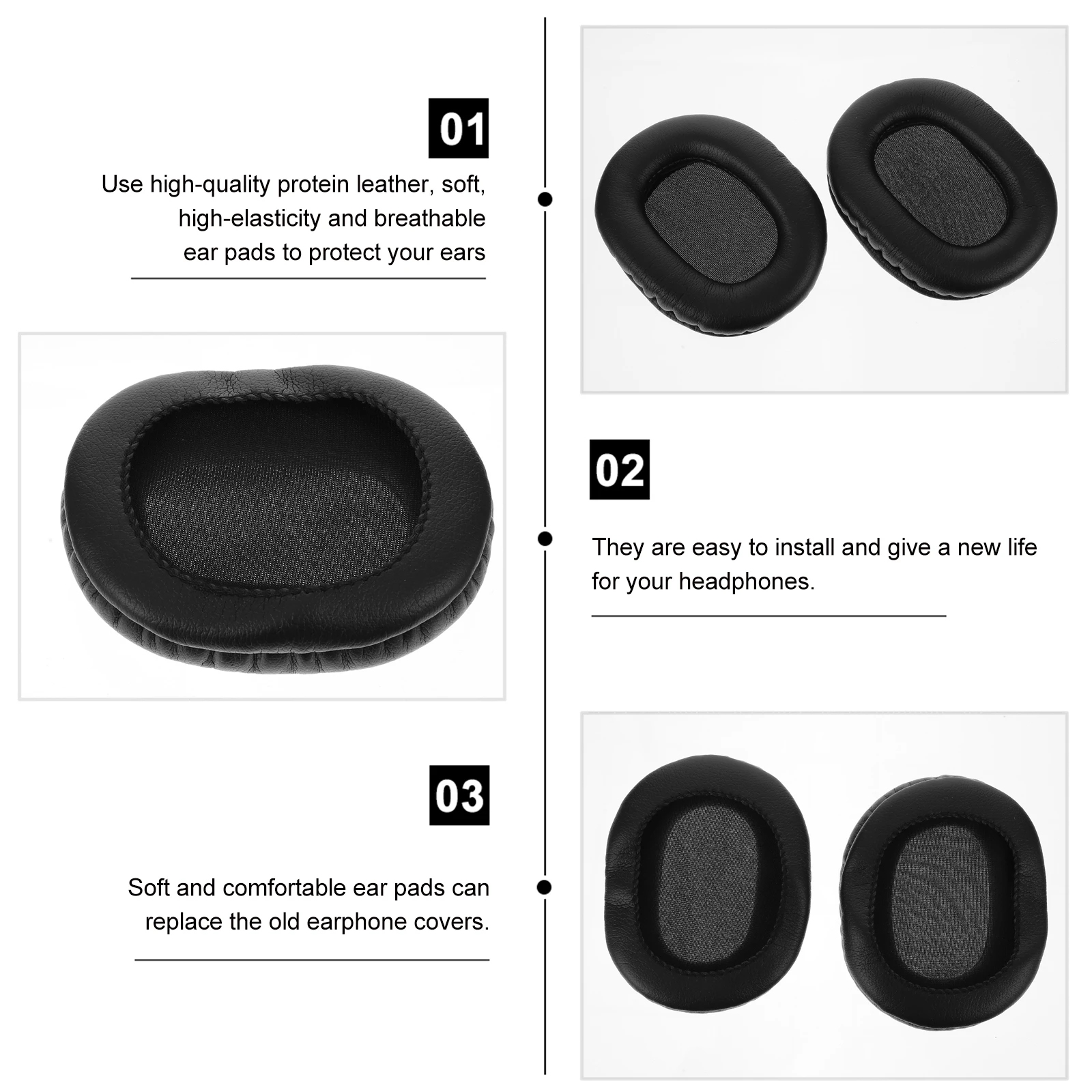 

Headphone Sponge Covers Replacement Ear Pads Black Soft Comfort Practical Long Use Protect Ears Enjoy Music Quality Without