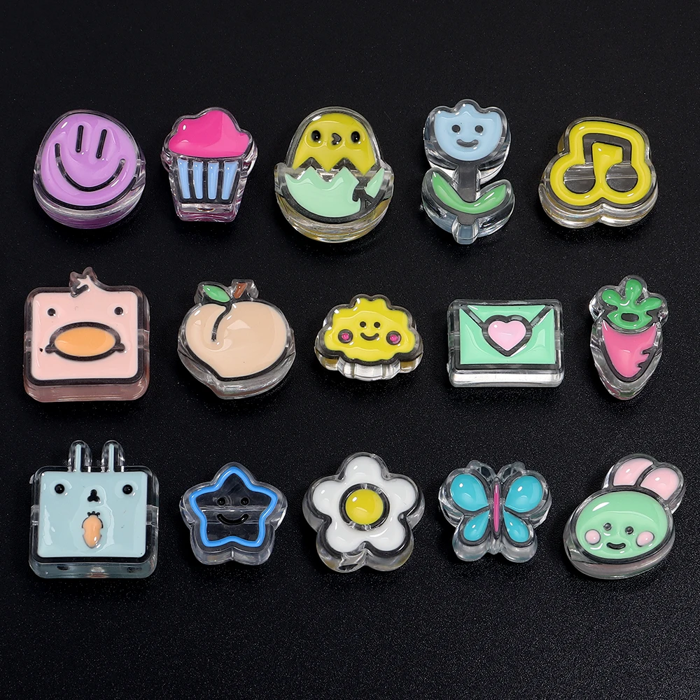 10pcs/lot Colored Big Hole Resin Beads Butterfly Star Radish Shape Loose Spacer Beads For DIY Charms Keychain Bracelet Accessory