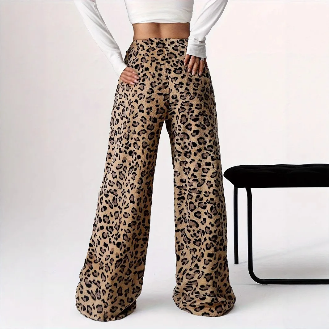 Trendy Wide Leg Pants Leopard Print Casual Trousers Popular Style Women's Premium Fashion Pants Autumn Season Other Material