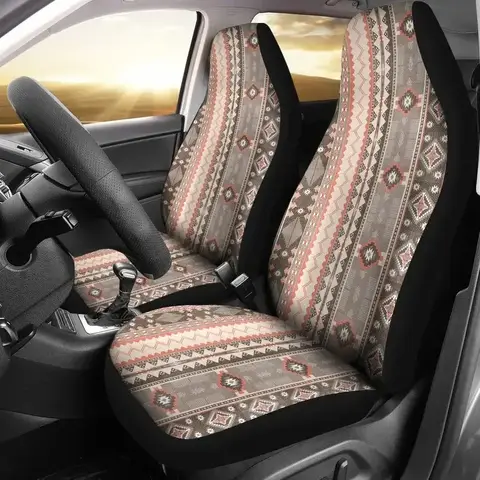 Beige Tan Brown Ethnic Aztec Boho Chic Bohemian Pattern Car Seat Covers Pair 2 Front Seat Covers Car Seat Protector