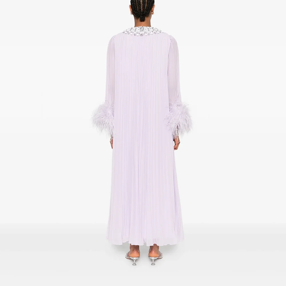 Robe de soirée longue personnalisée, col rond, élégante, pour occasions formelles, plumes de cristal, longueur cheville, 2025