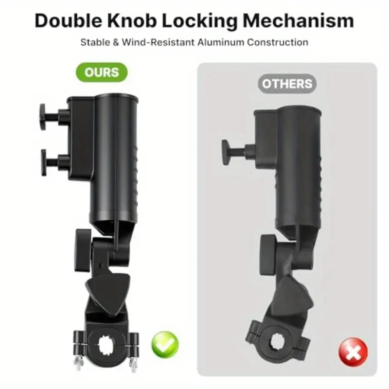 Golf Push Cart Umbrella Holder 180°Adjustable, Universal Fit with Heavy-Duty Clamp Windproof Umbrella Mount for Mobility Scooter