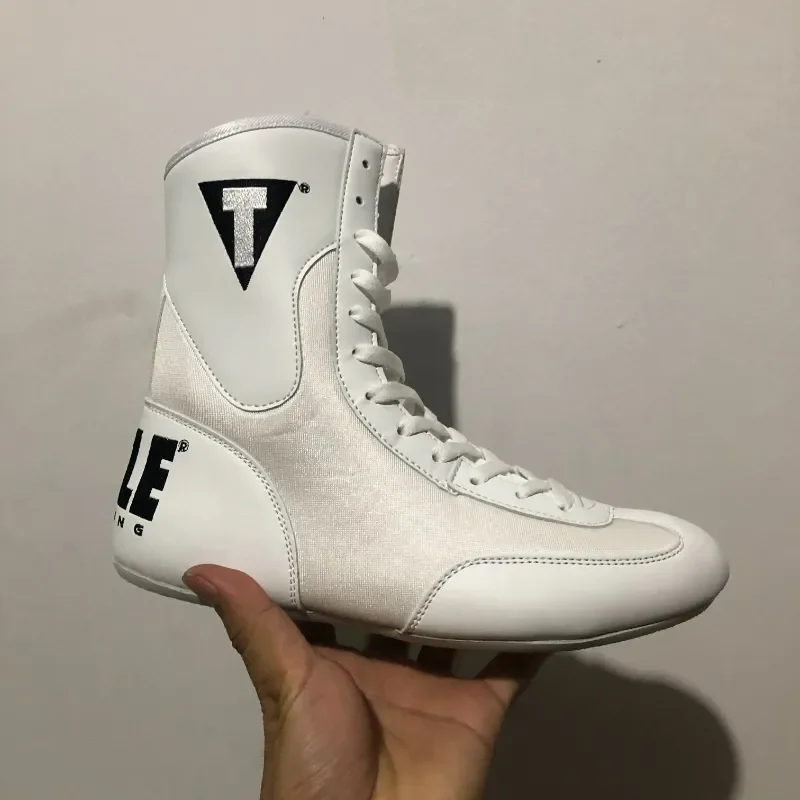 Sapatos de boxe profissional para homens e mulheres, qualidade superior, competição, esportes, botas de luta, casais, designer, sapatos brancos, menino grande