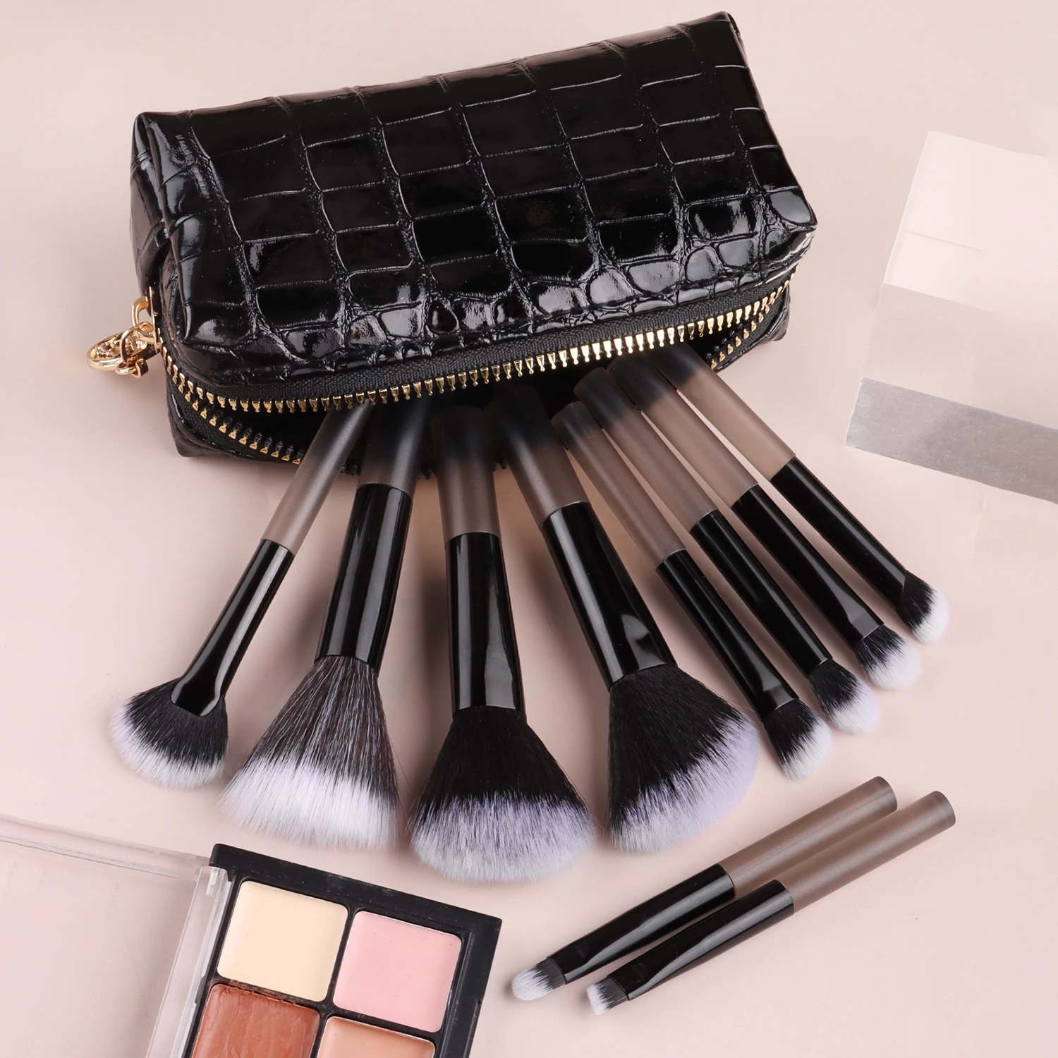 Brochas de maquillaje, 10 Uds., Kit de maquillaje profesional para mujer, brocha cosmética para polvos suaves, sombra de ojos, base, juego completo, herramienta de belleza de viaje