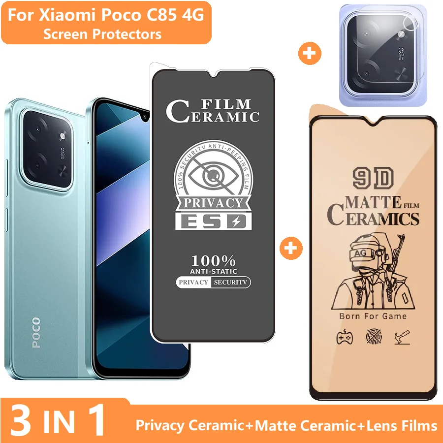 

For Xiaomi Poco C85 Screen Protector for POCO C85 Tempered Glass Privacy Film (Soft Ceramic Matte Film) + Lens Film Anti Scratch