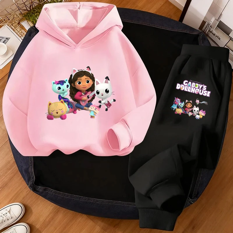 

Gabby Dollhouses Sweatshirt Set Girl Plush Kawaii Hoodies+pants Trendy Print Hoodie Sweatpant Children Cute Tops Sweatpants Suit