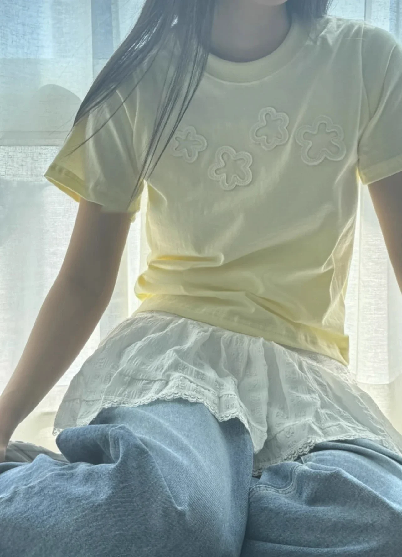 Y2k Leisure Fashion Harajuku Gothic Summer Cute Four Small Flower Patch Slim Fit Short Sleeved T-shirt Top Emo Women Clothing