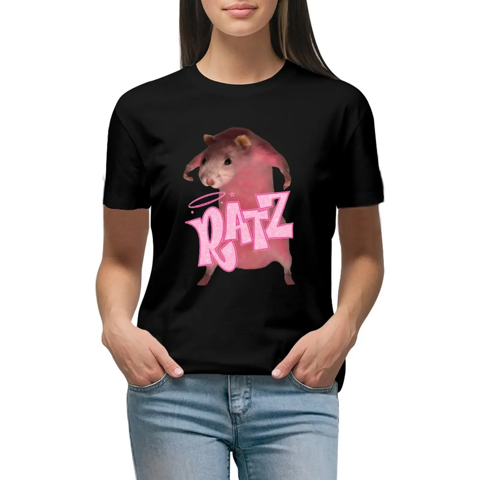 

HQ Pink Rat Ratz Meme T-Shirt oversized lady clothes kawaii clothes vintage summer clothes for Women