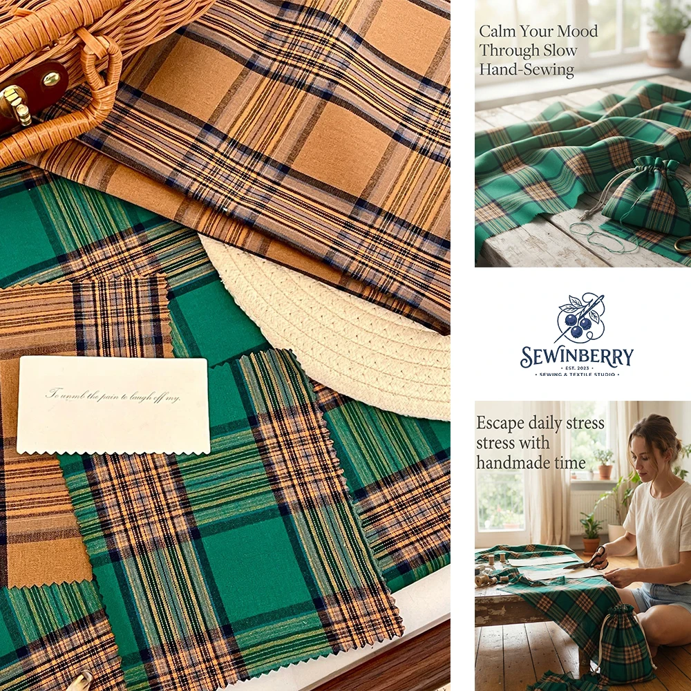 American Retro Plaid Cotton Fabric Stress-Relief DIY Sewing Material For Fat Quarter Patchwork Clothing Home Decor Crafts