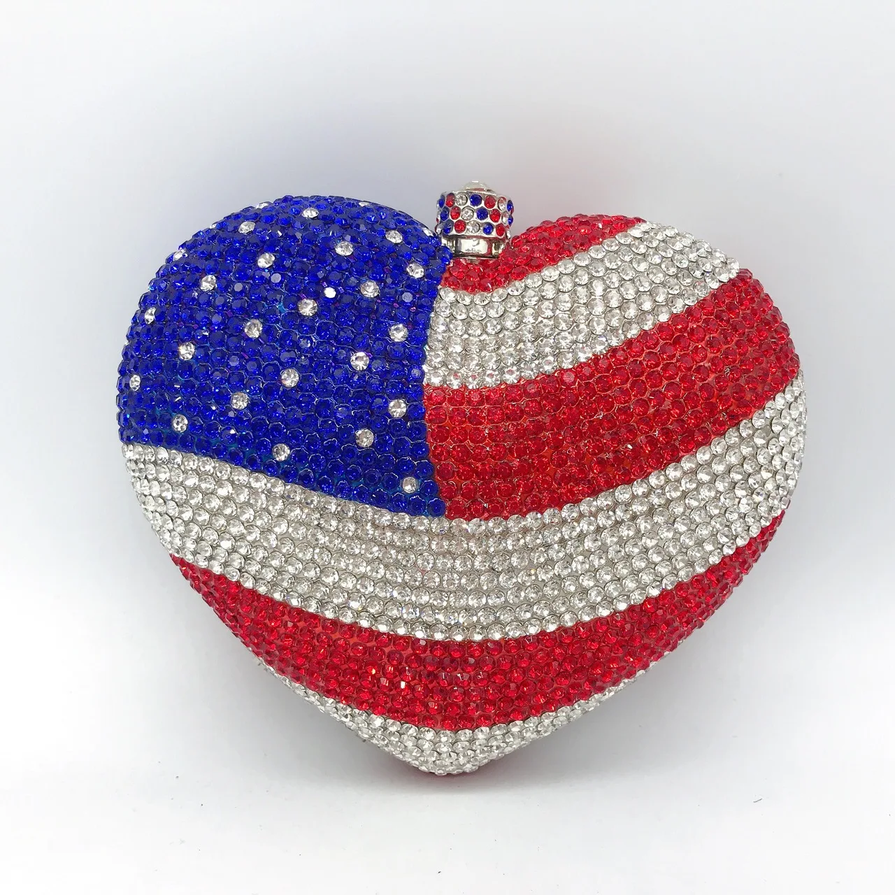 Luxury Heart Shape Country Love Clutch Rhinestone Bags Purse Handbag Women Evening Crystal Bag
