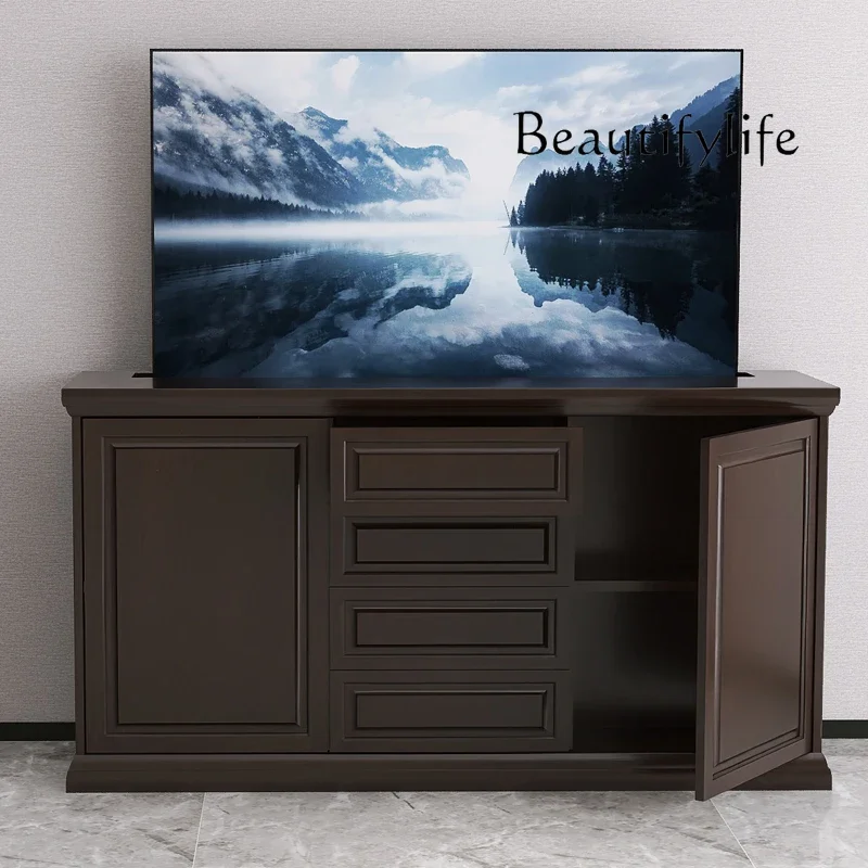 

High-end living room paint lifting TV hidden electric remote control American TV cabinet Chinese partition cabinet