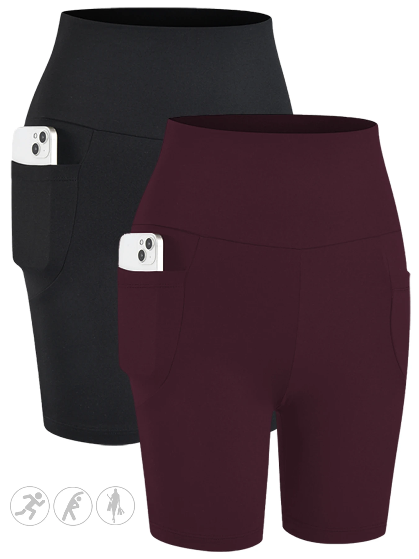 

2 pack 5" High Waisted Biker Shorts For Women With Pockets, Super Soft Tummy Control Workout Running Yoga Athletic Shorts