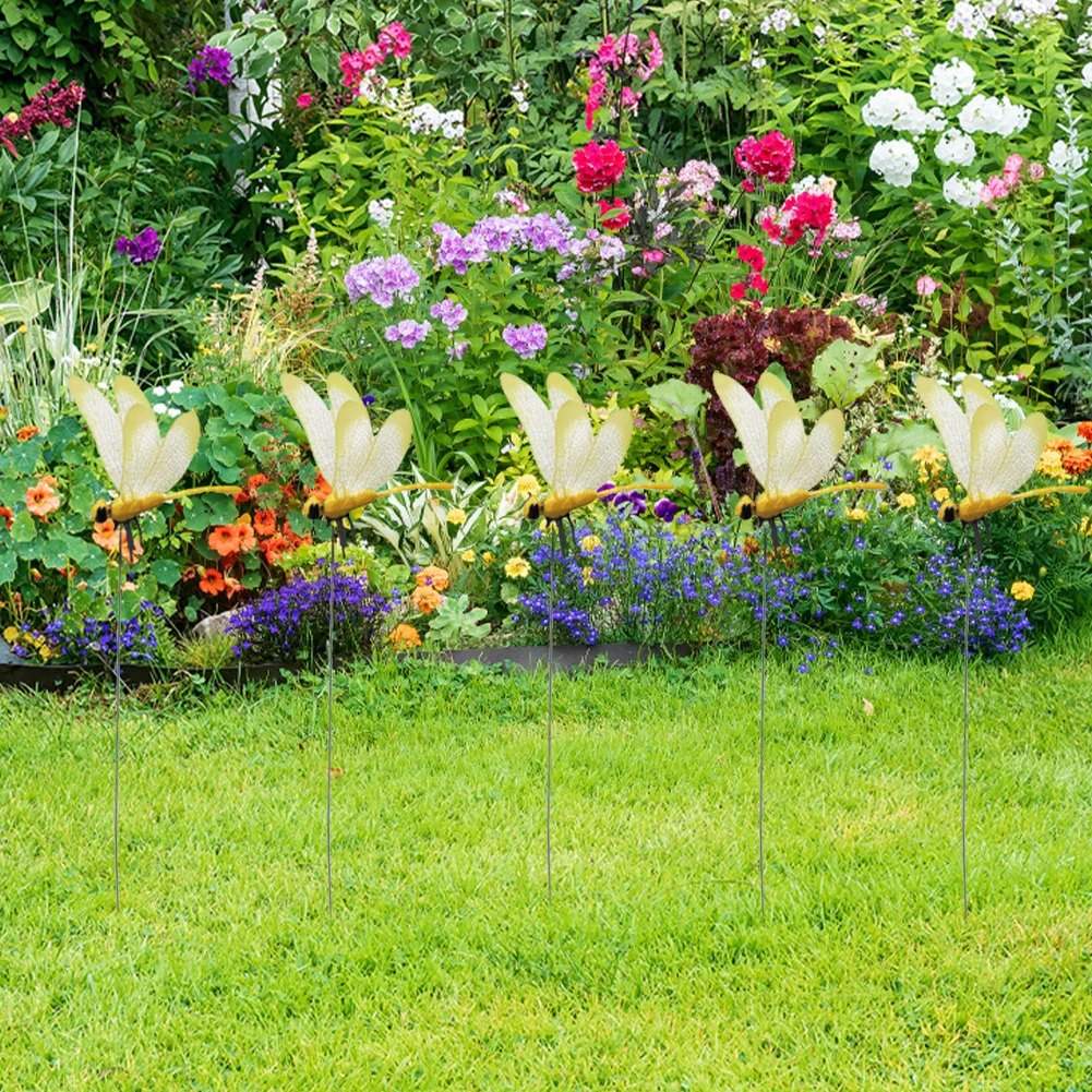 Fake Simulation Dragonfly Clip Ornament Optional Black & Colorful Style For Garden Plant Pot Flower Bouquet Indoor Outdoor Decor