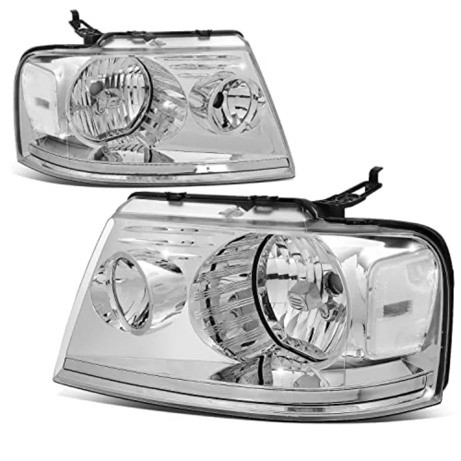 

Headlights Assembly for 2004-2008 F-150 Lincoln Mark LT Driver Passenger Side Halogen Replacement Chrome Housing Clear Corner