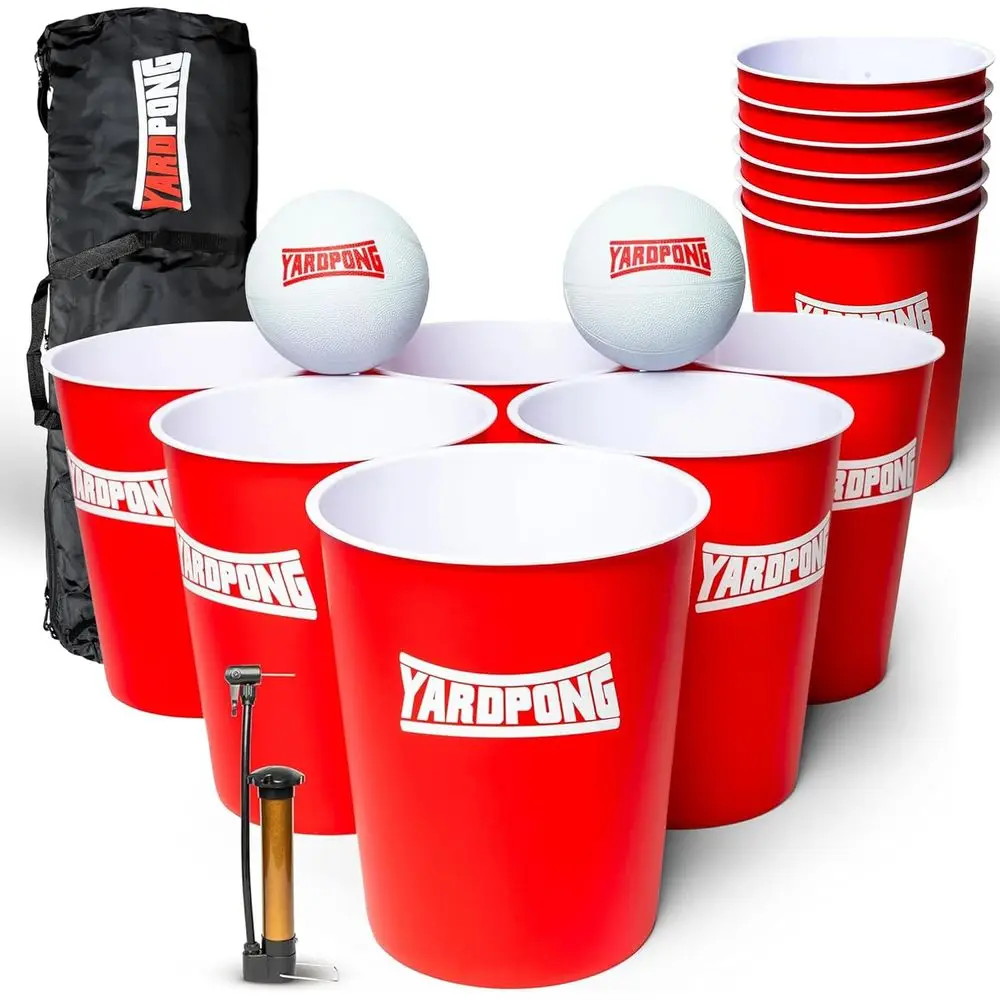

Giant Outdoor Pong and Basketball Combo Game with 12 Buckets, 2 Balls, Bag, and Air Pump